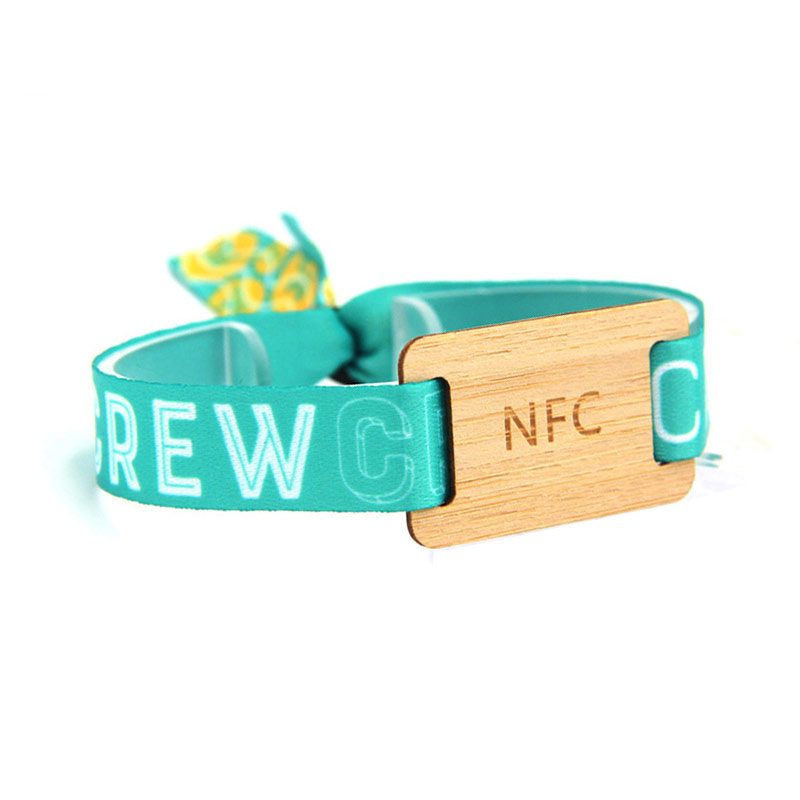 Custom RFID Fabric Wristband with small wooden card 2