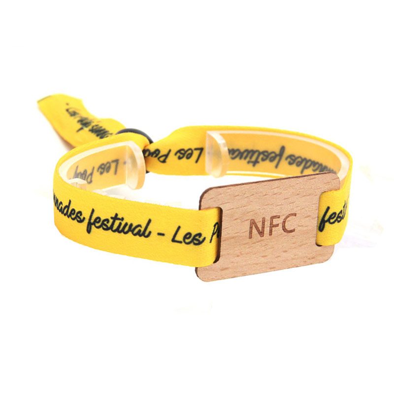 Custom RFID Fabric Wristband with small wooden card 3