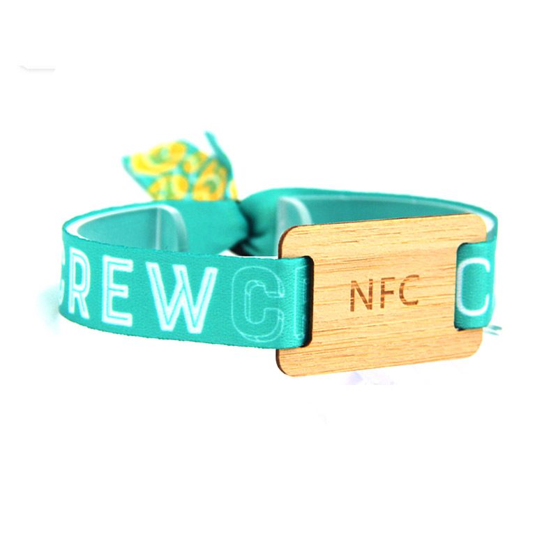 RFID Fabric Wristband with wooden card front